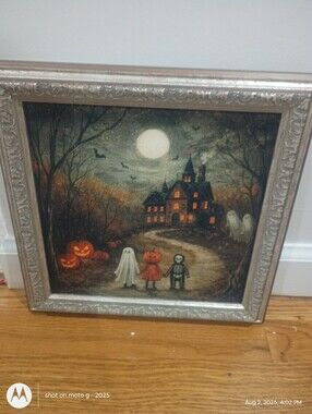Halloween Petal Lane Vintage Framed Ghost Pumpkin Witch Wall Art